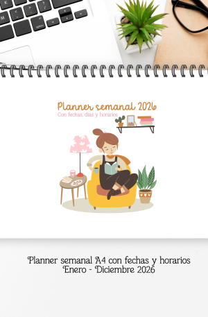 Planner semanal 2026 A4 con fecha y horarios