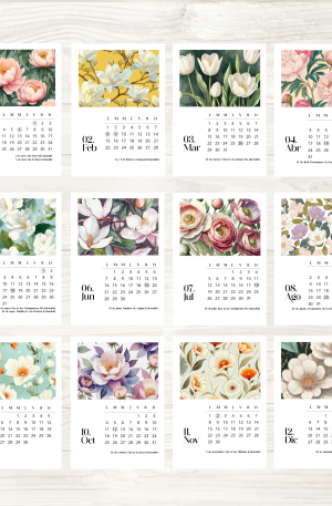 Calendario mensual 2027, diseño flores