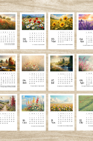 Calendario mensual 2027, diseño paisajes