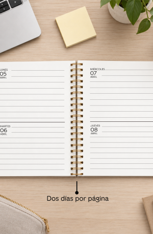 Agenda 2027 dos días por página, diseño neutro