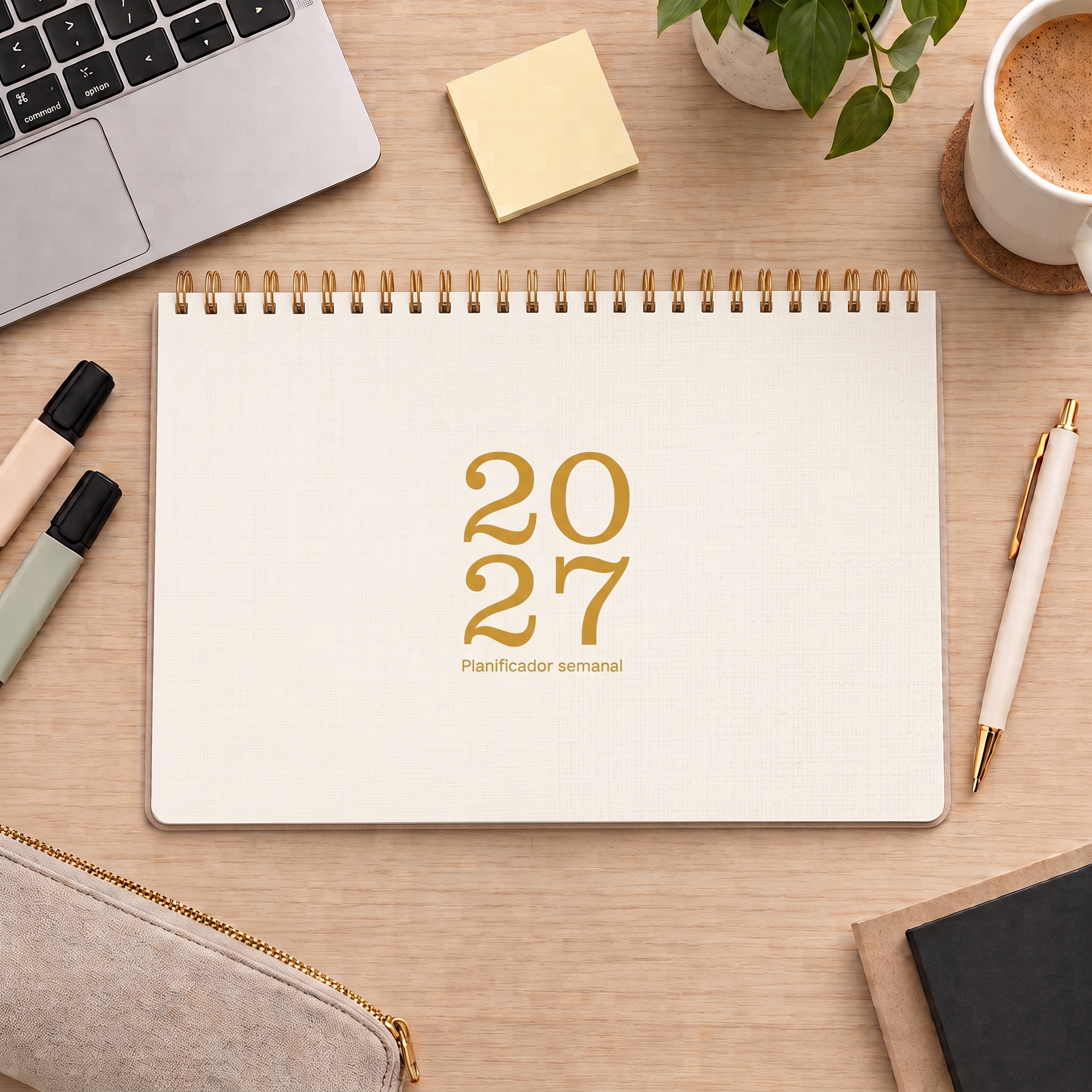 Planificador semanal A4 2027 con fechas y horarios - Diseño neutro - Imagen 2