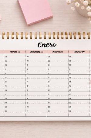 Planificador semanal A4 2027 con fechas y horarios  - Diseño cursivas